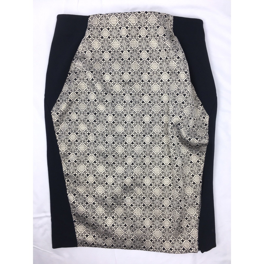Lane Bryant Size 16 Black Gold Metallic Skirt Straight Skirt Stretchy